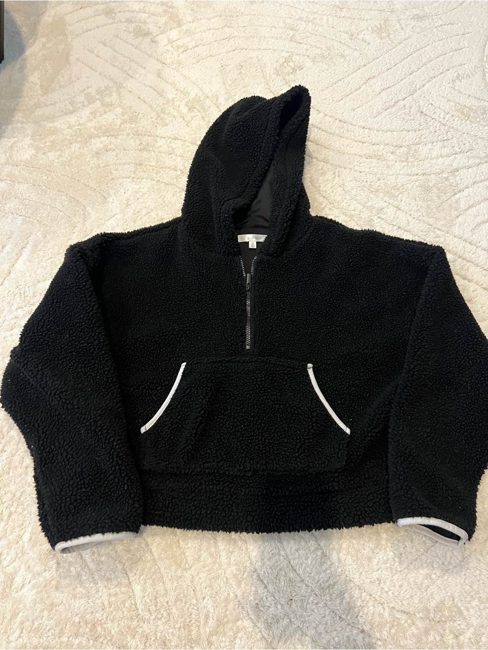 Black Sherpa Half-Zip Hoodie Jacket